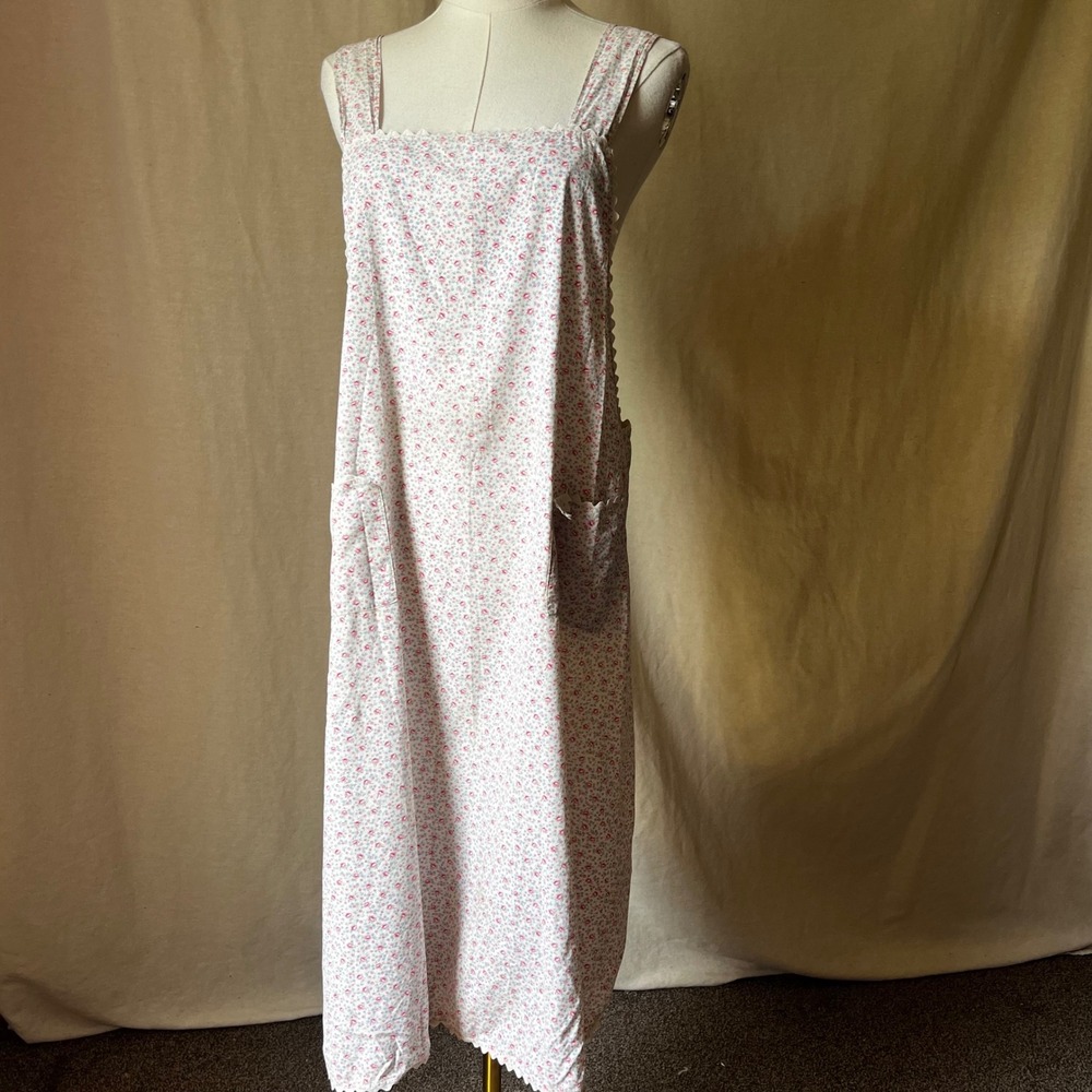 Antique Floral Cotton Pinafore Apron Dress Handmade Open Back 1910s 1920s